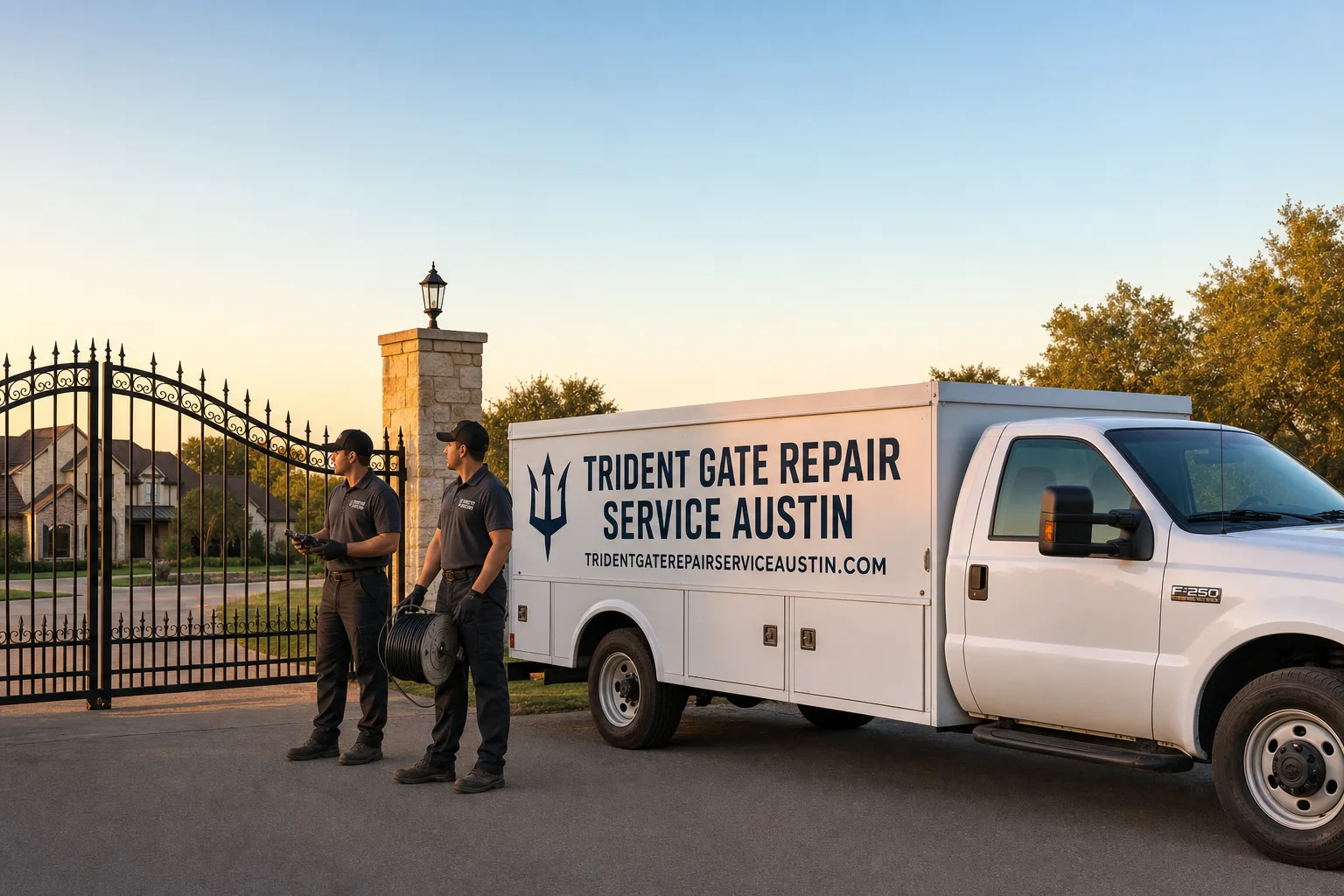 Trident Gate Repair Service Austin service vehicle and crew in Austin, TX